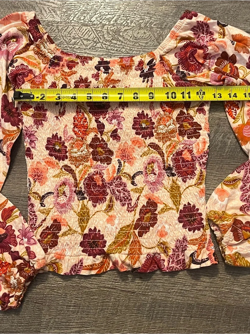 Old Navy Girl Pink Multi Floral Smocked Crop Long Sleeve Top